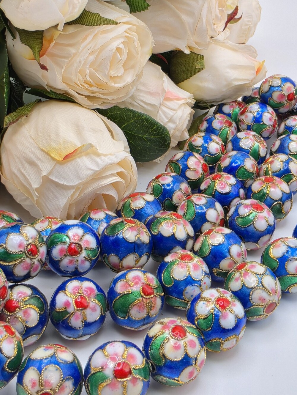 Blue 15.5mm Twisted Wire Chinese Cloisonné Beads